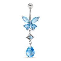 Piercing de ombligo Acero inoxidable Cristal Azul claro, 7 piedras-223979