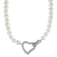 Collar Plata Circonita Perla cultivada de agua dulce Corazón 45 cm