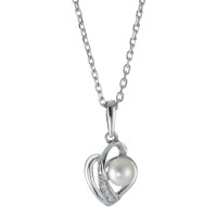 Collar con colgante Plata Rodio plateado Perla cultivada de agua dulce Corazón 40 cm Ø10 mm-574699