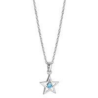 Collar con colgante Plata Circonita Azul claro Rodio plateado estrella 38-40 cm Ø10 mm