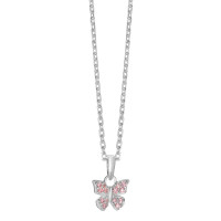 Collar con colgante Plata Circonita rosa, 14 piedras Mariposa 36-38 cm Ø9 mm