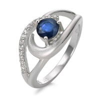 Anillo de dedo Plata Zafiro azul, 0.60 ct, Circonita blanco Rodio plateado-585717