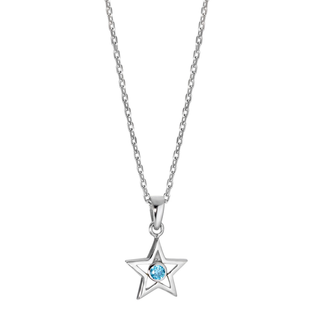 Collar con colgante Plata Circonita Azul claro Rodio plateado estrella 38-40 cm Ø10 mm-579745