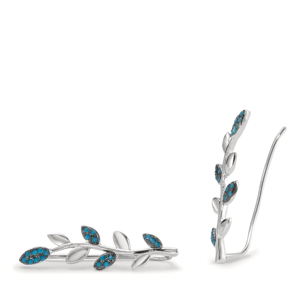 Deslizador de oreja Plata Circonita azul Rodio plateado Hoja-595546