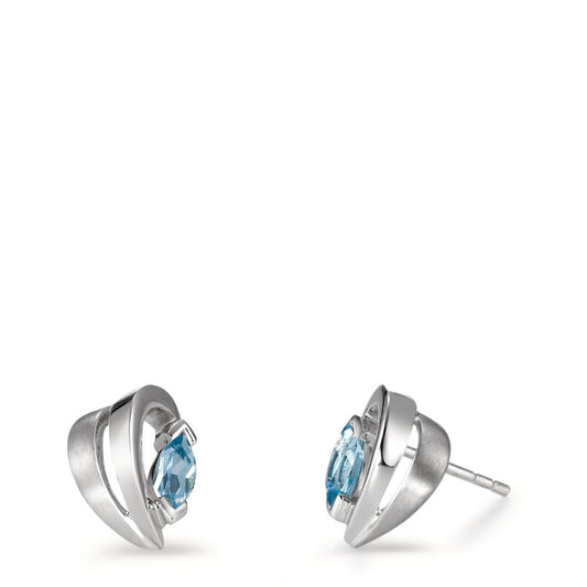 Pendientes Plata Cristal azul, 2 piedras Rodio plateado