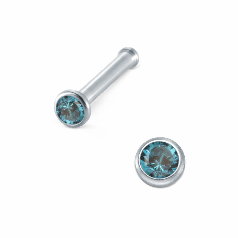 Pendiente de nariz Acero inoxidable Cristal azul Ø2 mm