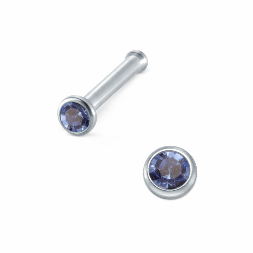 Pendiente de nariz Acero inoxidable Cristal azul Ø2 mm