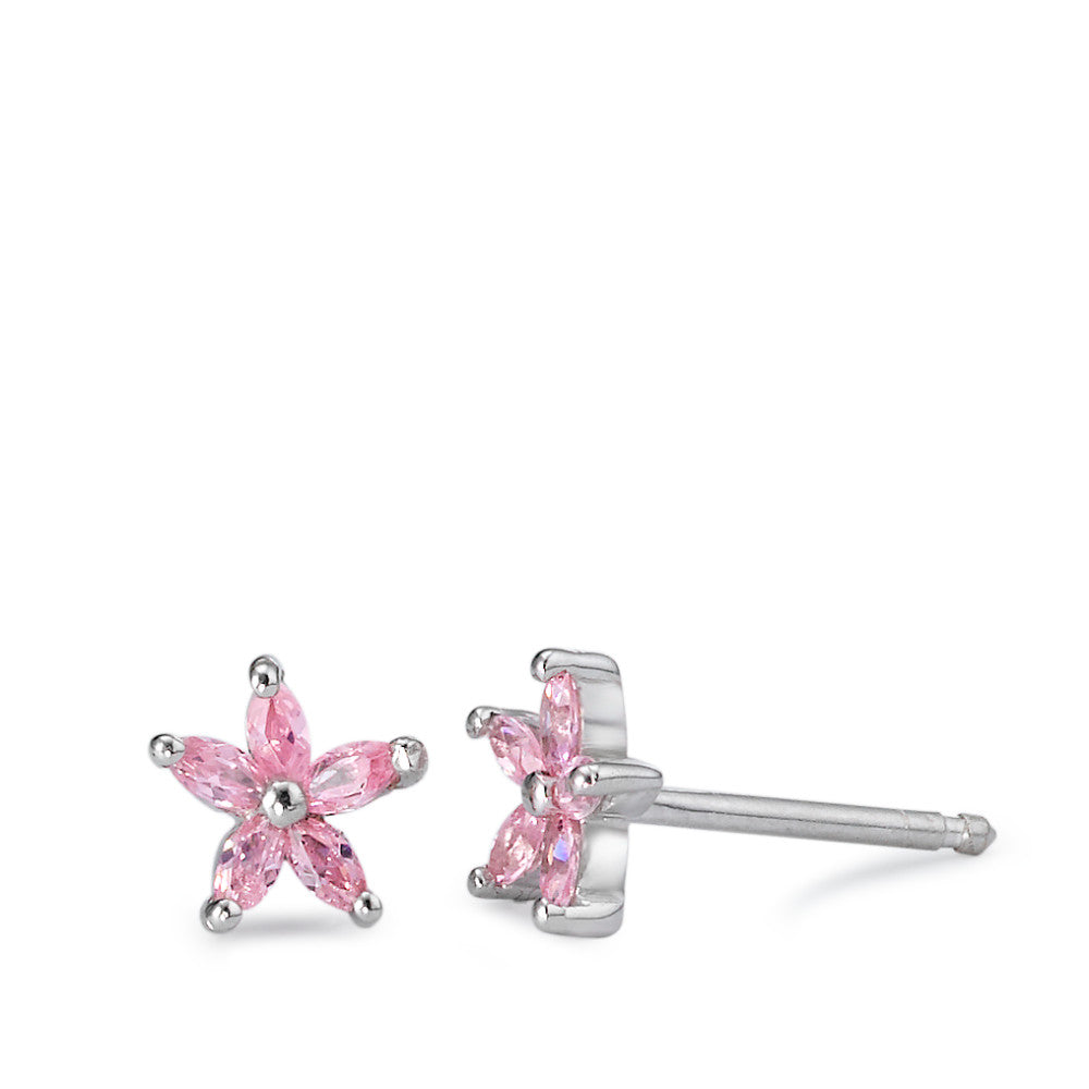 Pendientes Plata Circonita rosa, 10 piedras, [Navetteschliff] Rodio plateado