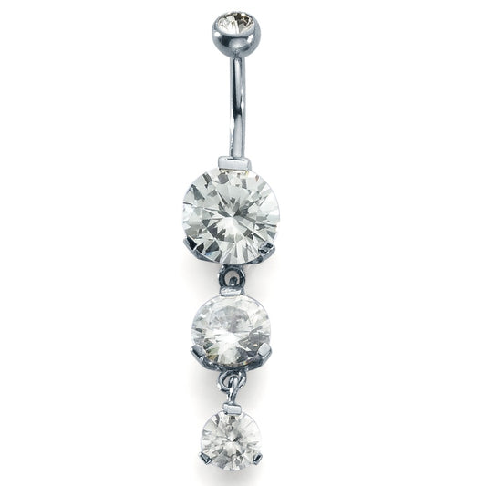 Piercing de ombligo Acero inoxidable Cristal blanco, 4 piedras