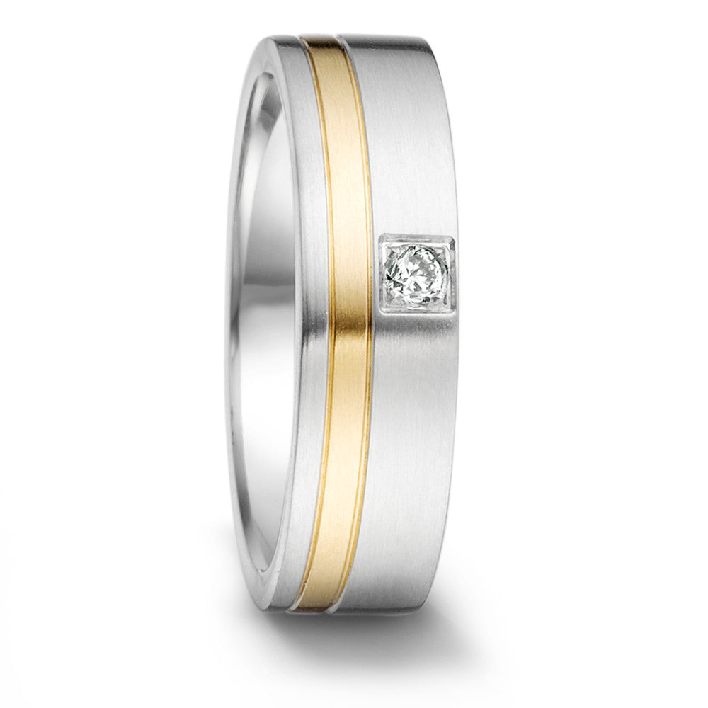 Anillo de pareja Acero inoxidable, 750/oro amarillo de 18 quilates Diamante 0.04 ct, tw-si