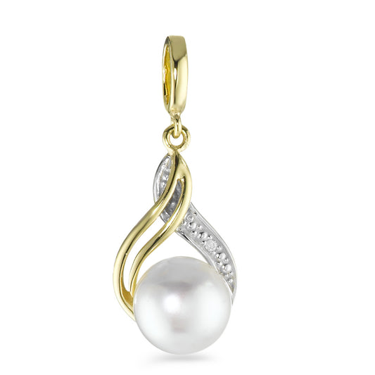 Colgante 750/oro amarillo de 18 quilates Diamante 0.005 ct, w-si Perla cultivada de agua dulce