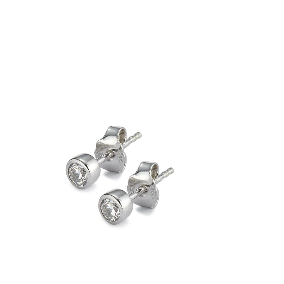 Pendientes Plata Circonita 2 piedras Rodio plateado Ø4 mm