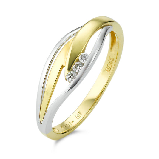 Anillo de dedo 750/oro amarillo de 18 quilates, 750/oro blanco de 18 quilates Diamante 0.045 ct, 3 piedras, w-si