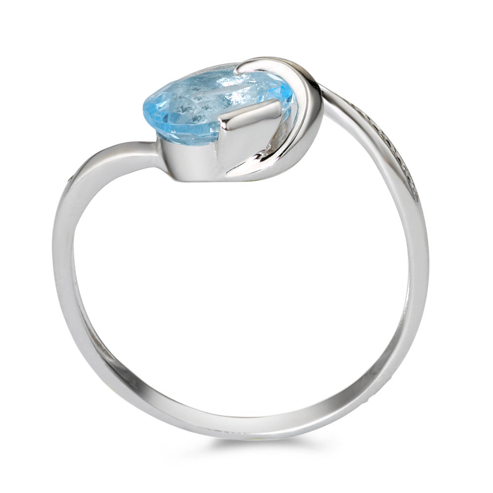 Anillo de dedo 750/oro blanco de 18 quilates Topacio azul, [oval], Diamante blanco, 0.005 ct, w-si