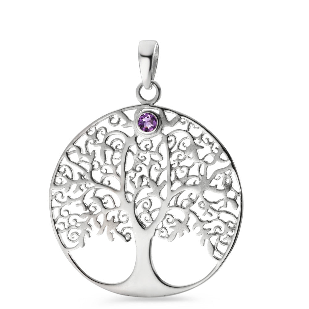 Colgante Plata Amatista Violeta Rodio plateado árbol de la vida Ø30 mm