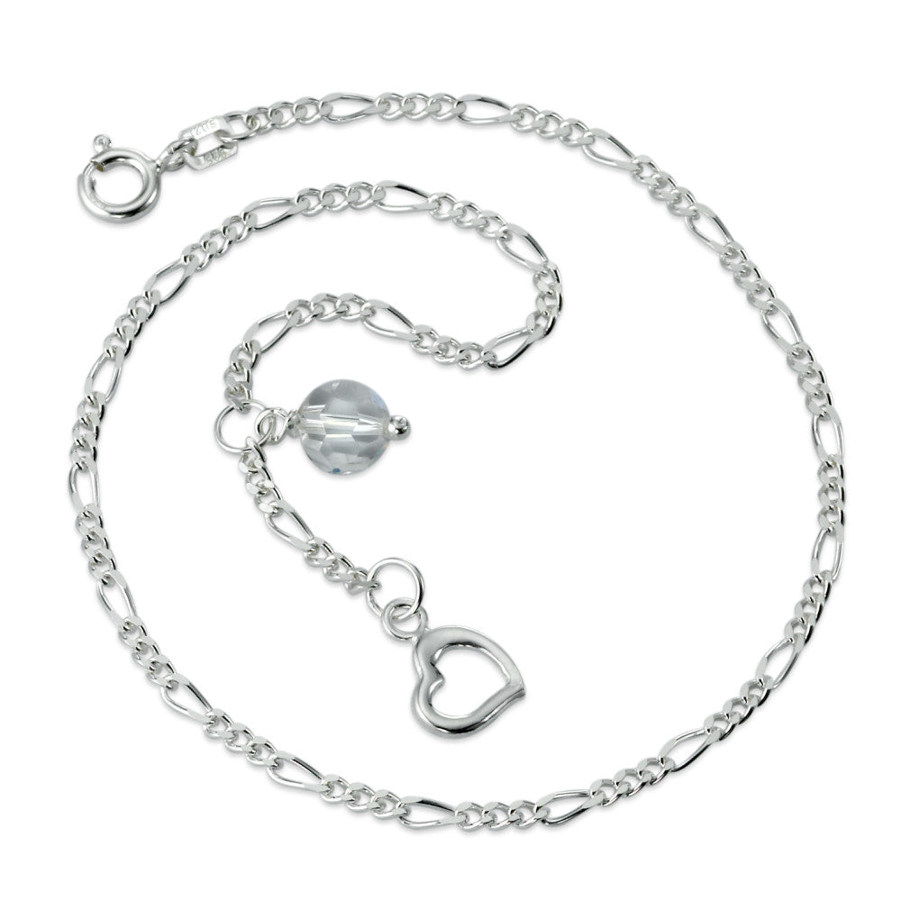 Tobilleras Plata Circonita Corazón 24-26 cm Ø9 mm