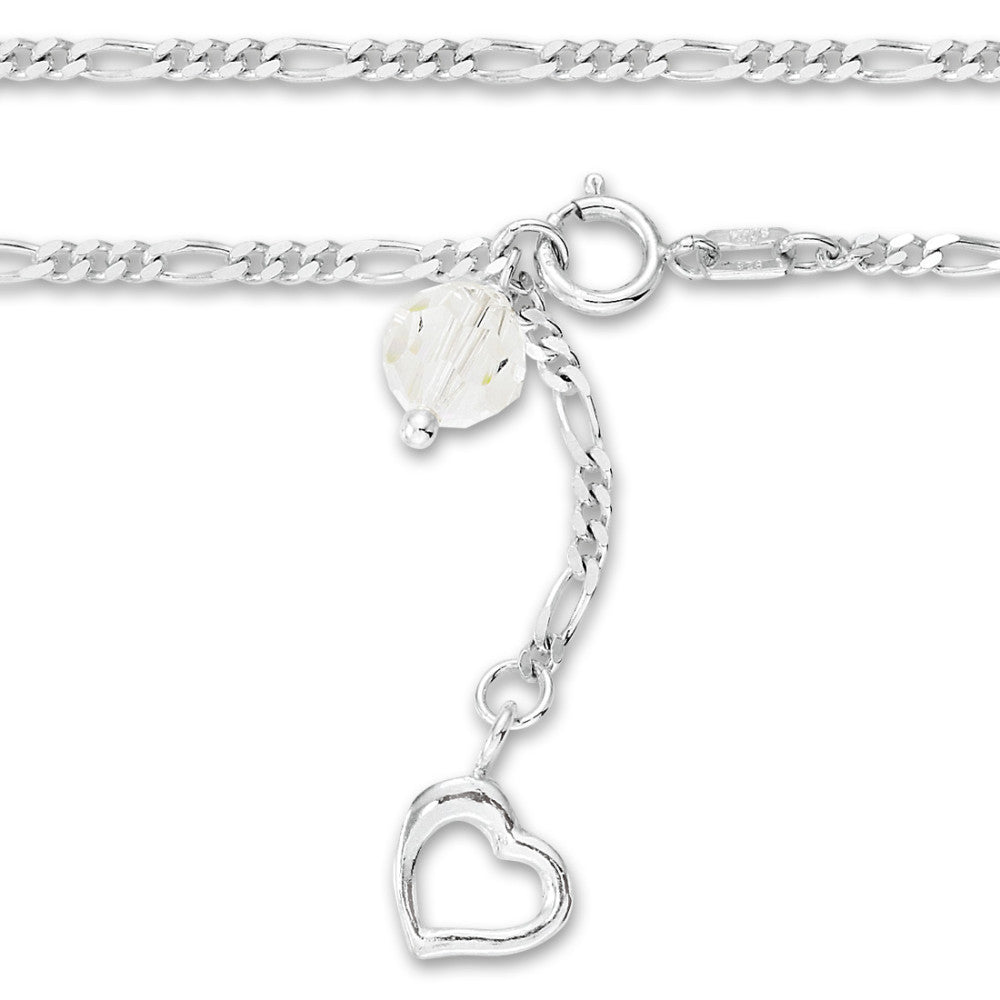 Tobilleras Plata Circonita Corazón 24-26 cm Ø9 mm