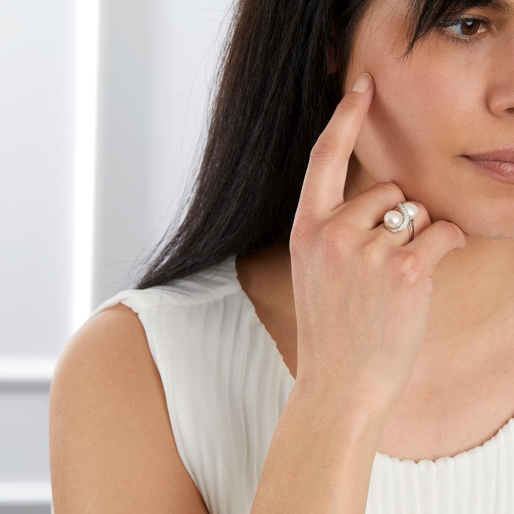 Anillo de dedo Plata Circonita Rodio plateado Perla cultivada de agua dulce