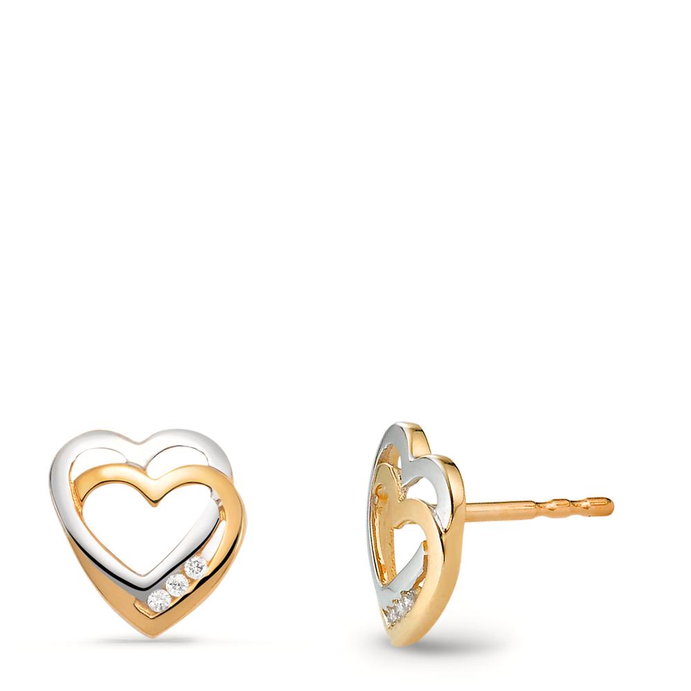 Pendientes Oro amarillo de 375/9K, Oro blanco de 375/9 quilates Diamante 0.03 ct, 6 piedras, w-si Corazón Ø8 mm