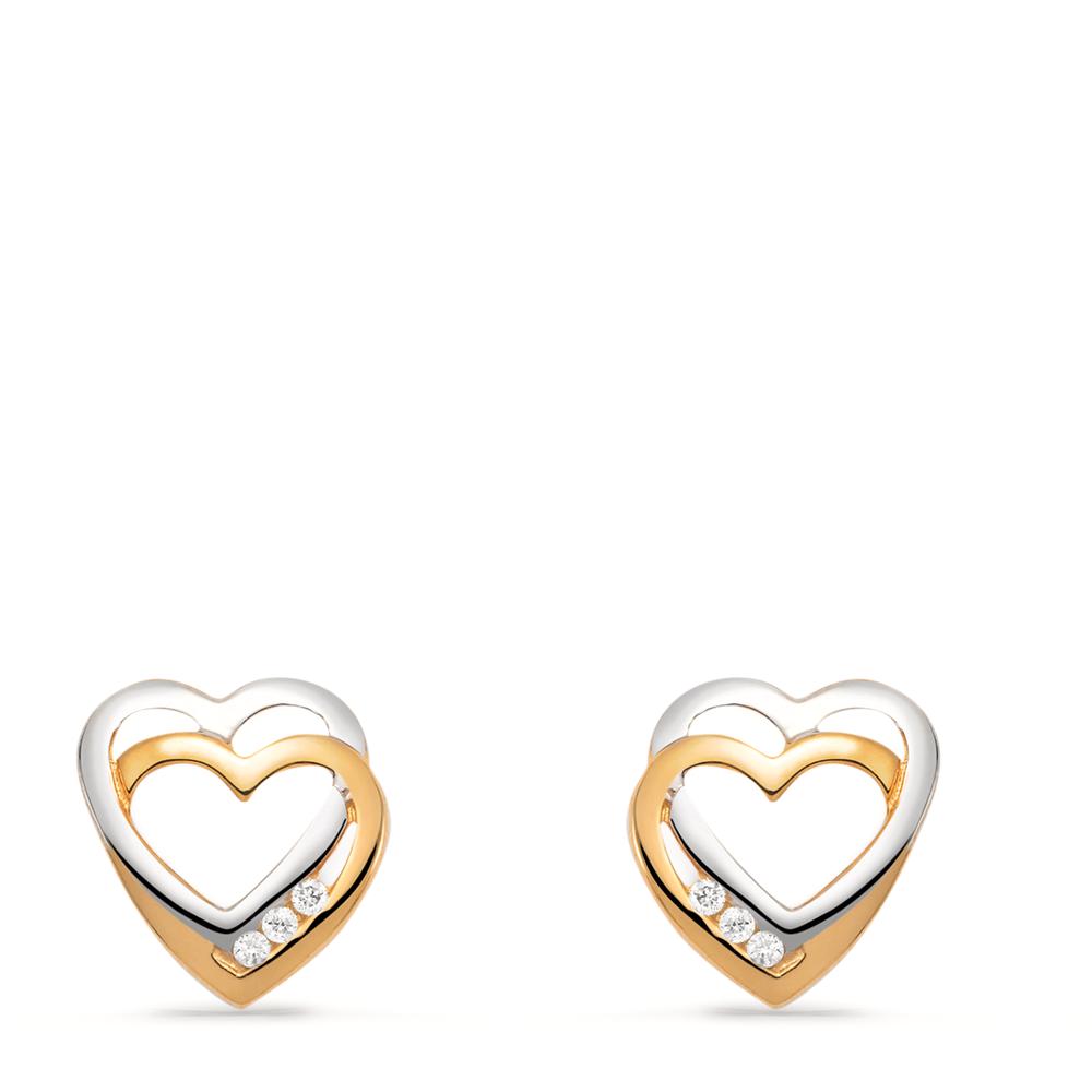 Pendientes Oro amarillo de 375/9K, Oro blanco de 375/9 quilates Diamante 0.03 ct, 6 piedras, w-si Corazón Ø8 mm