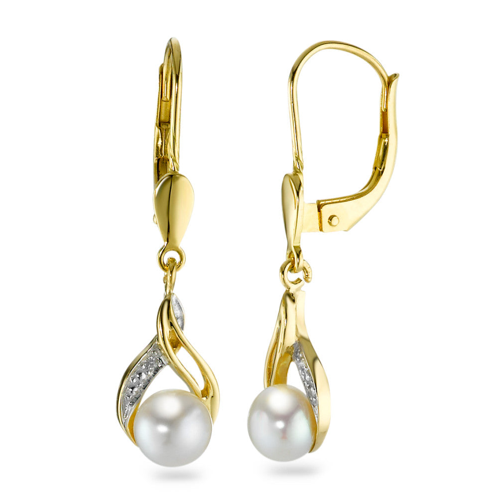 Pendientes 750/oro amarillo de 18 quilates Diamante 0.008 ct, w-si Perla cultivada de agua dulce