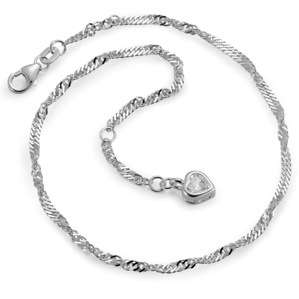 Tobilleras Plata Circonita Corazón 23-25 cm Ø2.5 mm