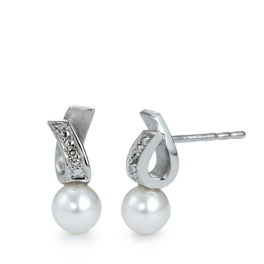 Pendientes 750/oro blanco de 18 quilates Diamante 0.01 ct, 2 piedras, w-si Perla cultivada de agua dulce