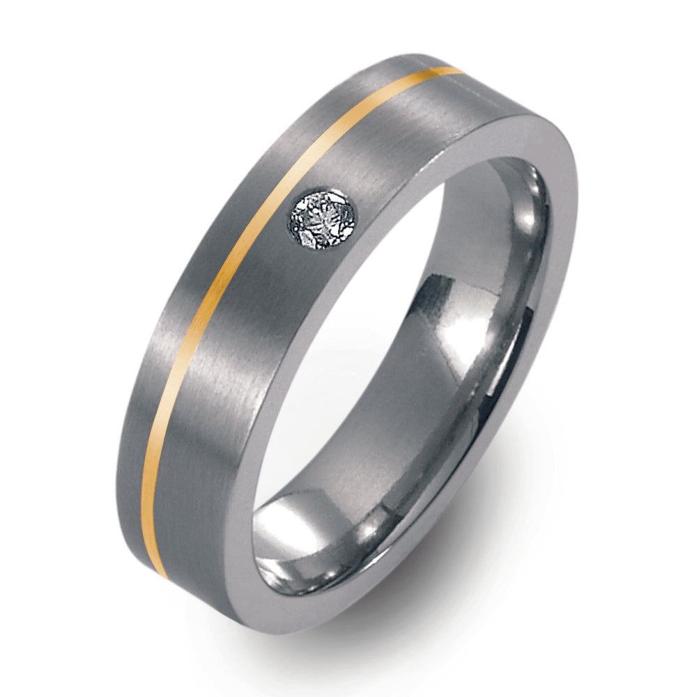 Anillo de pareja Titanio, 750/oro amarillo de 18 quilates Diamante 0.05 ct, w-si