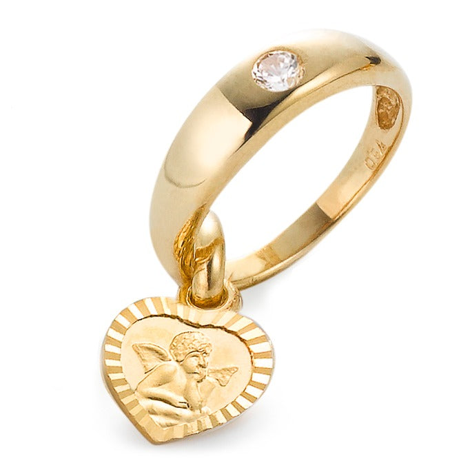 Anillo de bautizo 750/oro amarillo de 18 quilates Circonita Ángel guardian Ø11 mm