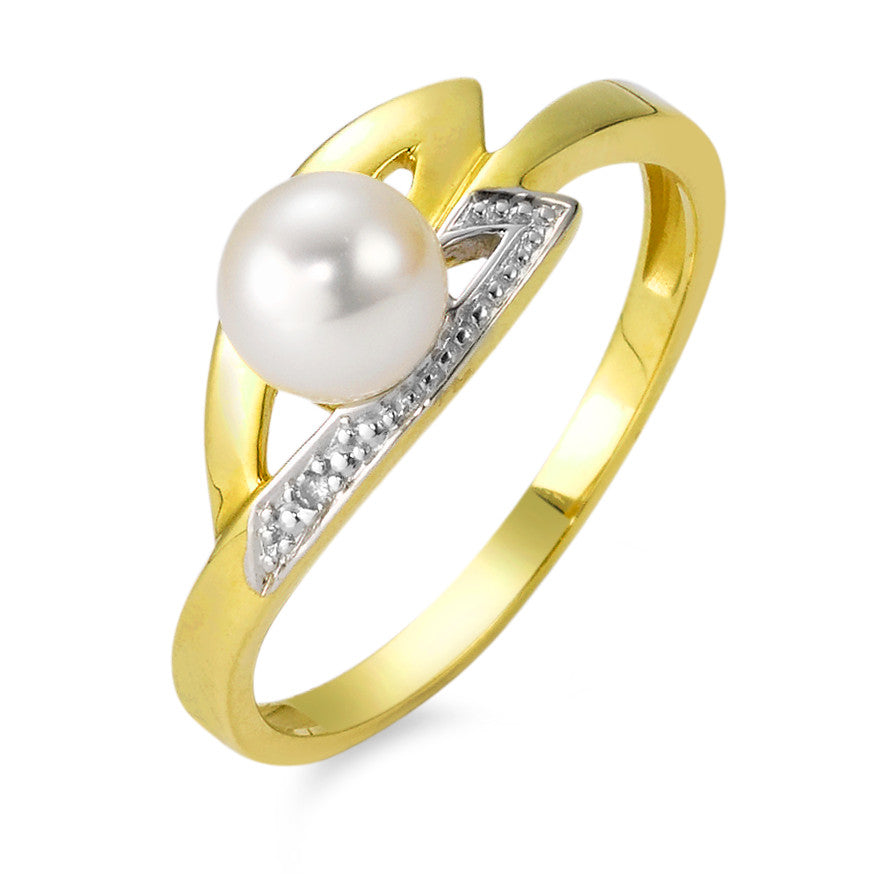 Anillo de dedo 750/oro amarillo de 18 quilates Perla cultivada de agua dulce