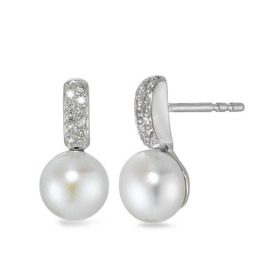 Pendientes 750/oro blanco de 18 quilates Diamante 0.10 ct, 20 piedras, w-pi1 Perla cultivada de agua dulce