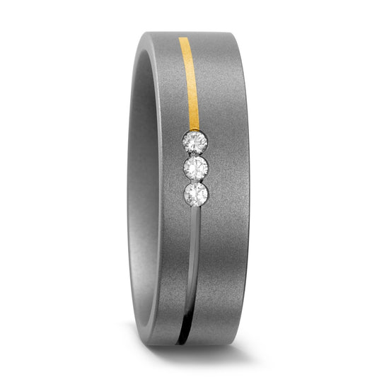 Anillo de pareja Titanio, 750/oro amarillo de 18 quilates Diamante 0.06 ct, 3 piedras, w-si