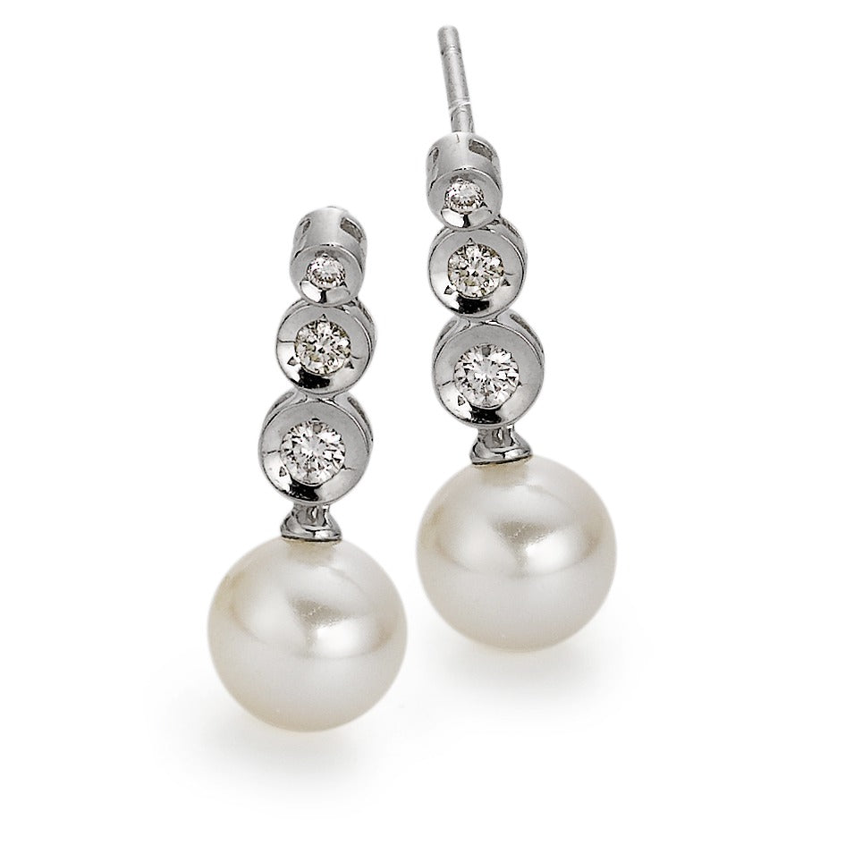 Pendientes 750/oro blanco de 18 quilates Diamante 0.17 ct, 6 piedras, w-si Perla cultivada de agua dulce