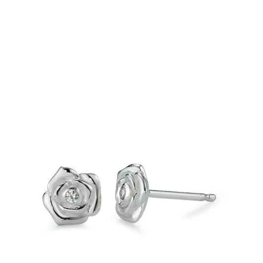 Pendientes Plata Circonita blanco, 2 piedras rosa Ø7 mm