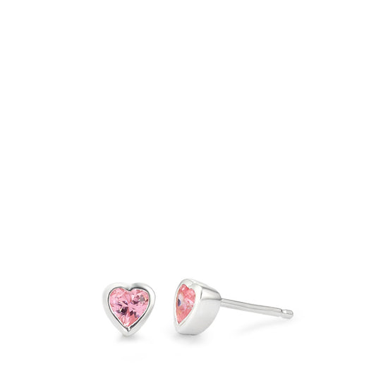 Pendientes Plata Circonita rosa, 2 piedras Plateado Corazón