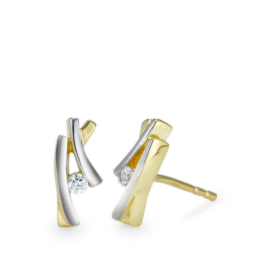 Pendientes Oro amarillo de 375/9K, Oro blanco de 375/9 quilates Circonita blanco, 2 piedras