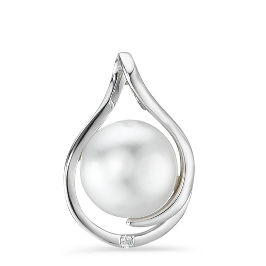 Colgante 750/oro blanco de 18 quilates Diamante blanco, 0.01 ct, [Brillant], w-si Perla cultivada de agua dulce