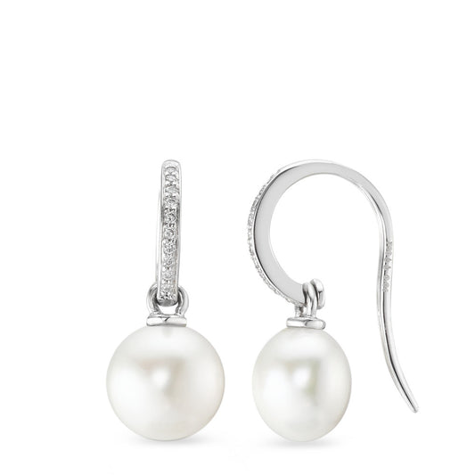 Pendientes 750/oro blanco de 18 quilates Diamante blanco, 0.08 ct, 20 piedras, [Brillant], w-si Perla cultivada de agua dulce