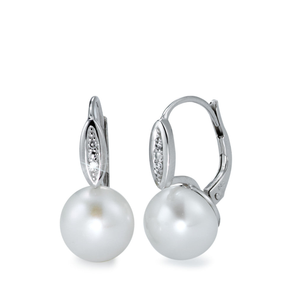 Pendientes 750/oro blanco de 18 quilates Diamante blanco, 0.02 ct, 4 piedras, [Brillant], w-si Perla cultivada de agua dulce