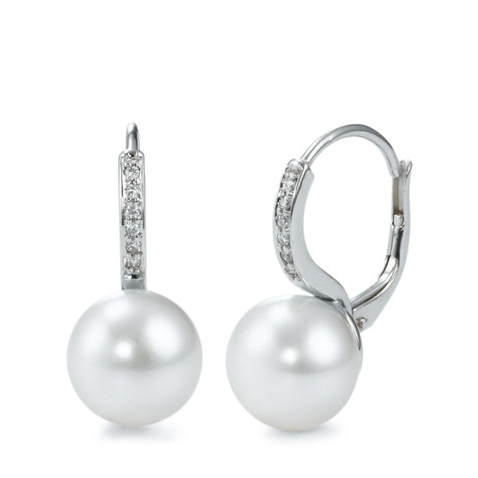 Pendientes 750/oro blanco de 18 quilates Diamante blanco, 0.06 ct, 12 piedras, [Brillant], w-si Perla cultivada de agua dulce