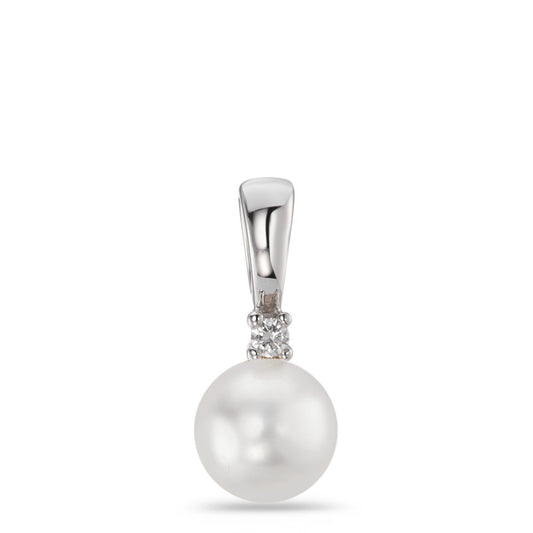 Colgante 750/oro blanco de 18 quilates Diamante blanco, 0.025 ct, [Brillant], w-si Perla cultivada de agua dulce