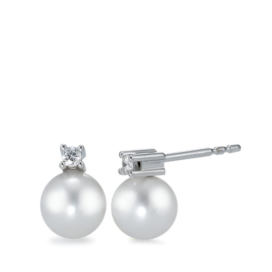 Pendientes 750/oro blanco de 18 quilates Diamante blanco, 0.07 ct, 2 piedras, [Brillant], w-si Perla cultivada de agua dulce