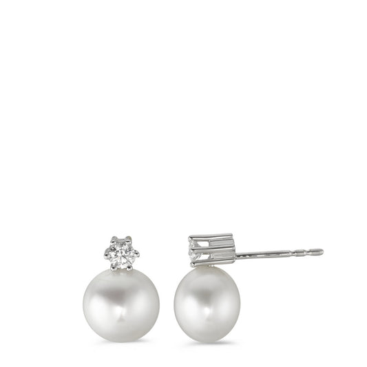 Pendientes 750/oro blanco de 18 quilates Diamante blanco, 0.20 ct, 2 piedras, [Brillant], w-si Perla cultivada de agua dulce