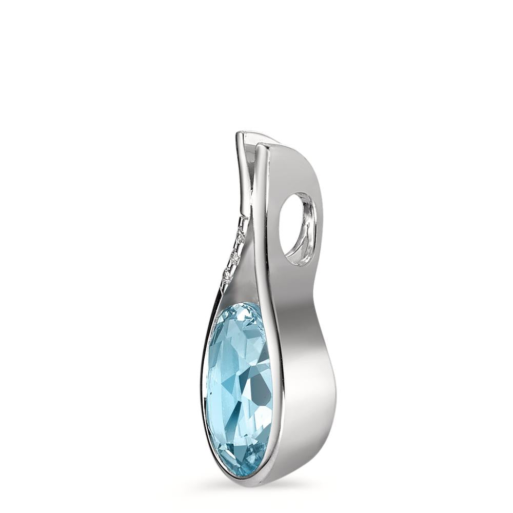 Colgante 750/oro blanco de 18 quilates Topacio azul, [oval], Diamante blanco, 0.015 ct, 3 piedras, [Brillant], w-si