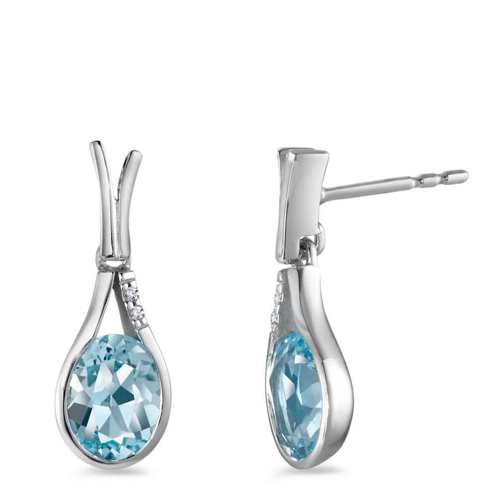 Pendientes 750/oro blanco de 18 quilates Topacio azul, 2 piedras, [oval], Diamante blanco, 0.016 ct, 2 piedras, [Brillant], w-si