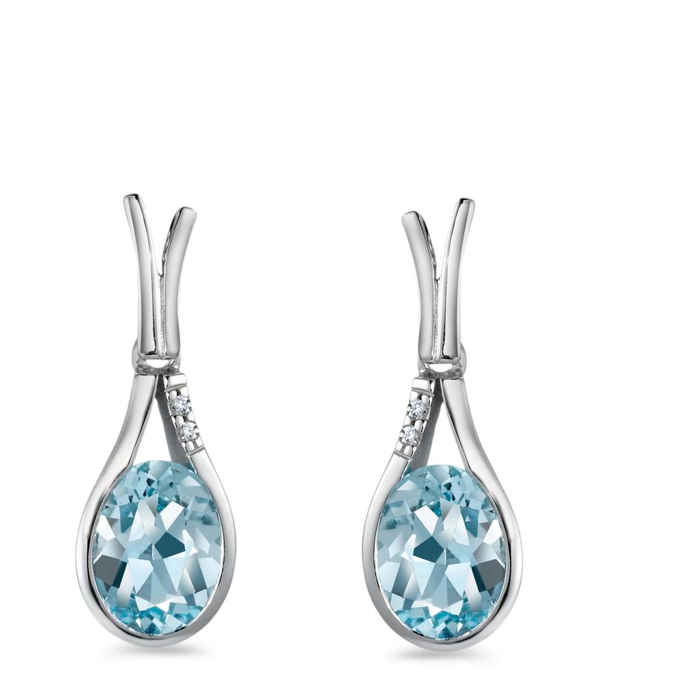 Pendientes 750/oro blanco de 18 quilates Topacio azul, 2 piedras, [oval], Diamante blanco, 0.016 ct, 2 piedras, [Brillant], w-si