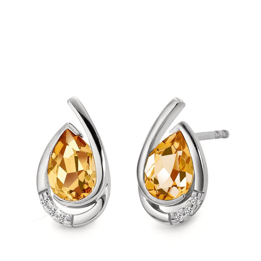 Pendientes 750/oro blanco de 18 quilates Citrino coñac, 0.02 ct, 6 piedras, [Brillant], w-si