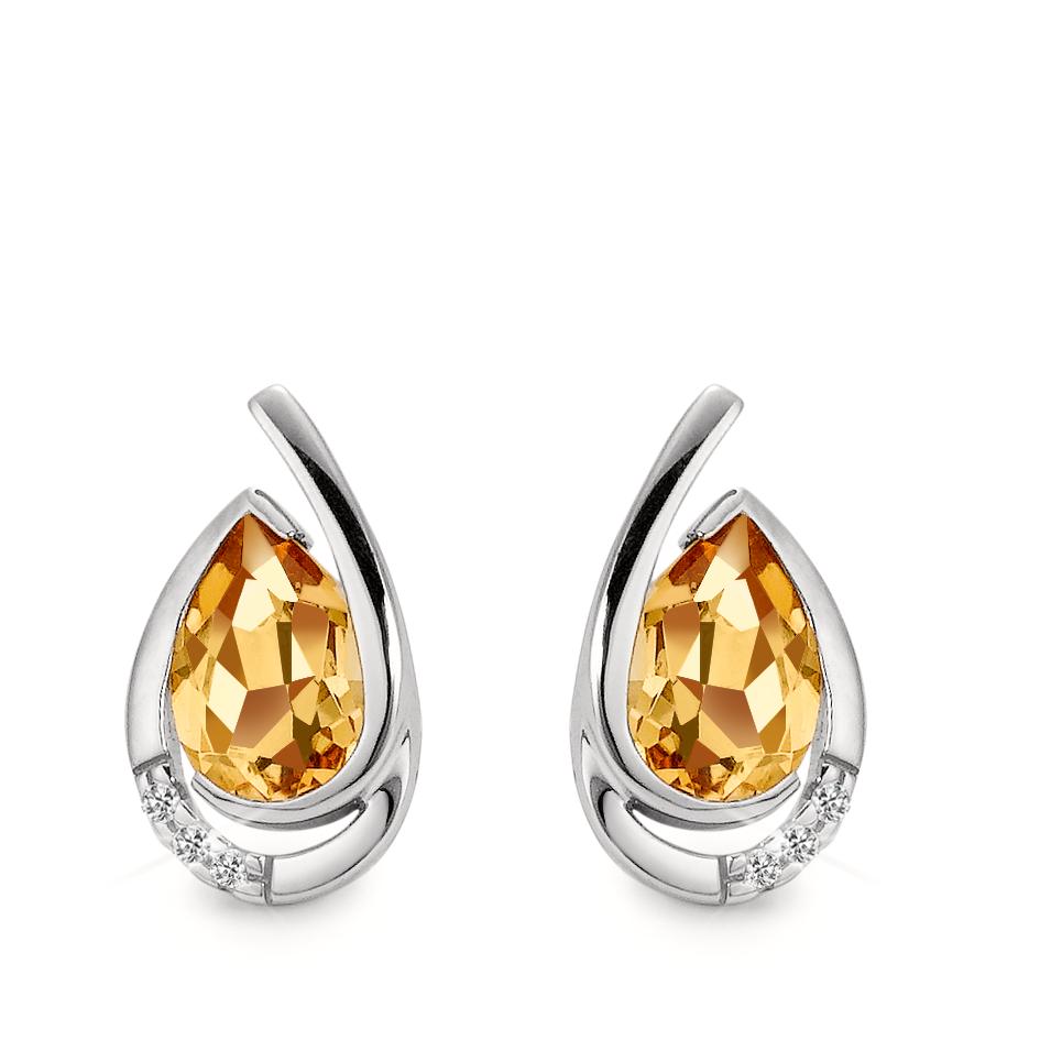 Pendientes 750/oro blanco de 18 quilates Citrino coñac, 0.02 ct, 6 piedras, [Brillant], w-si