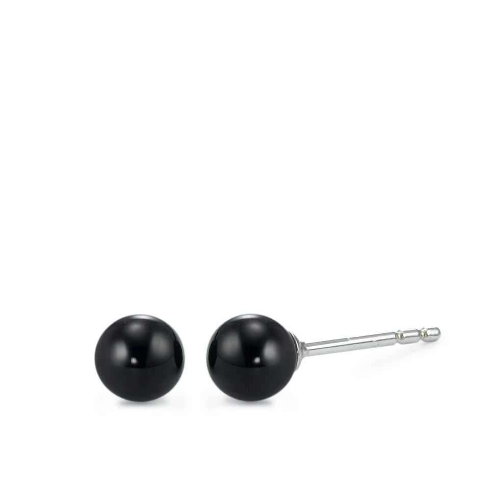 Pendientes Plata Ónix negro, 2 piedras Rodio plateado Ø5 mm