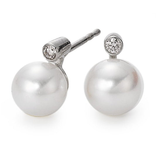 Pendientes 750/oro blanco de 18 quilates Diamante blanco, 0.035 ct, 2 piedras, si Perla cultivada de agua dulce